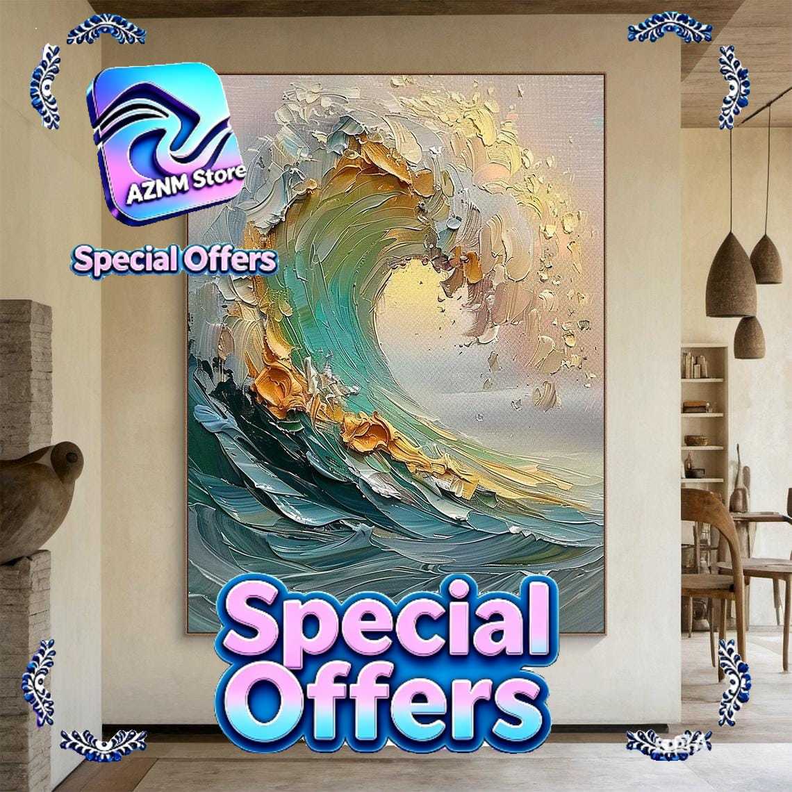Home Decor Etsy - 3D Bej Büyük Kanvas Soyut El