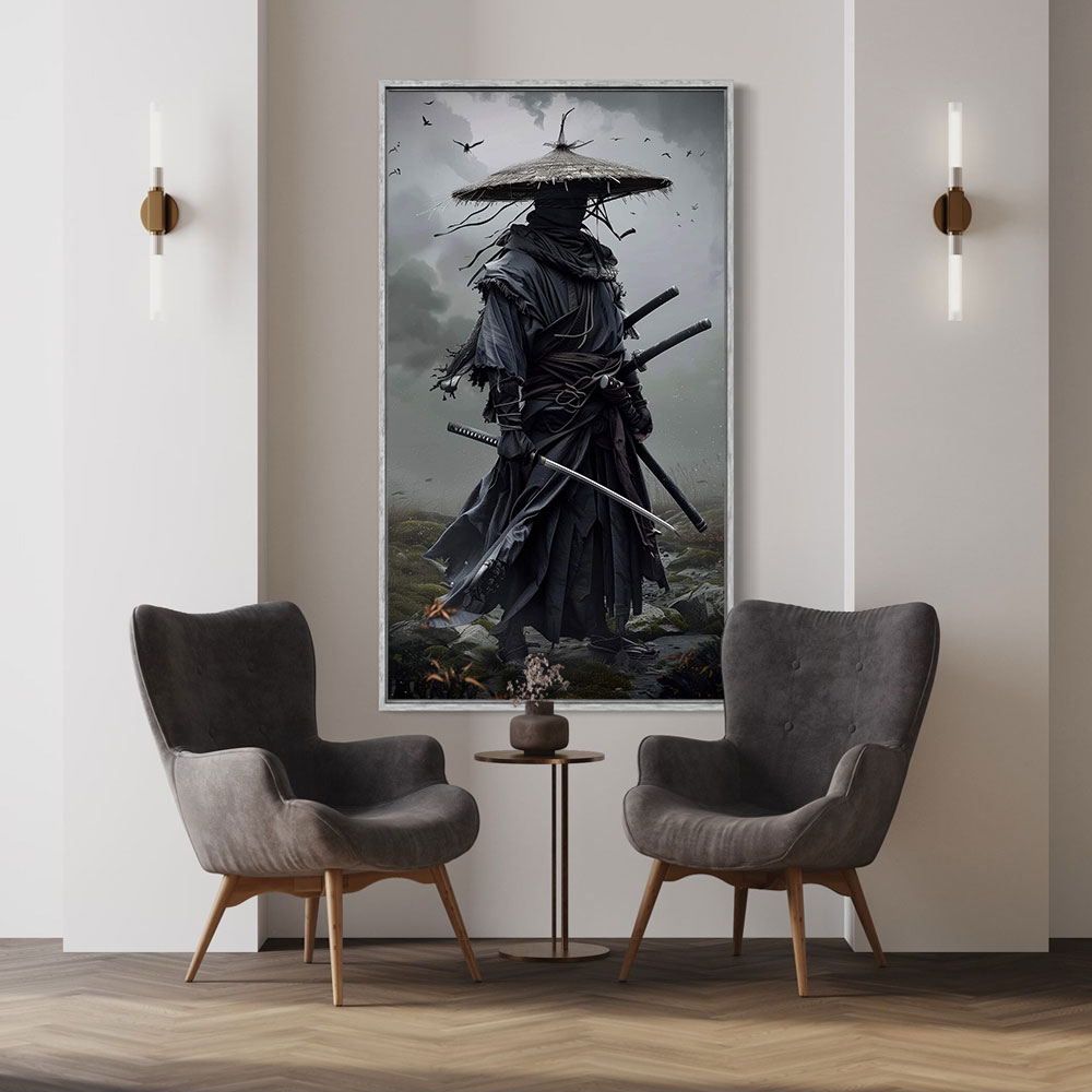 Home Decor Japandi - Vintage Japon Samuray Posteri Baskılı Tuval