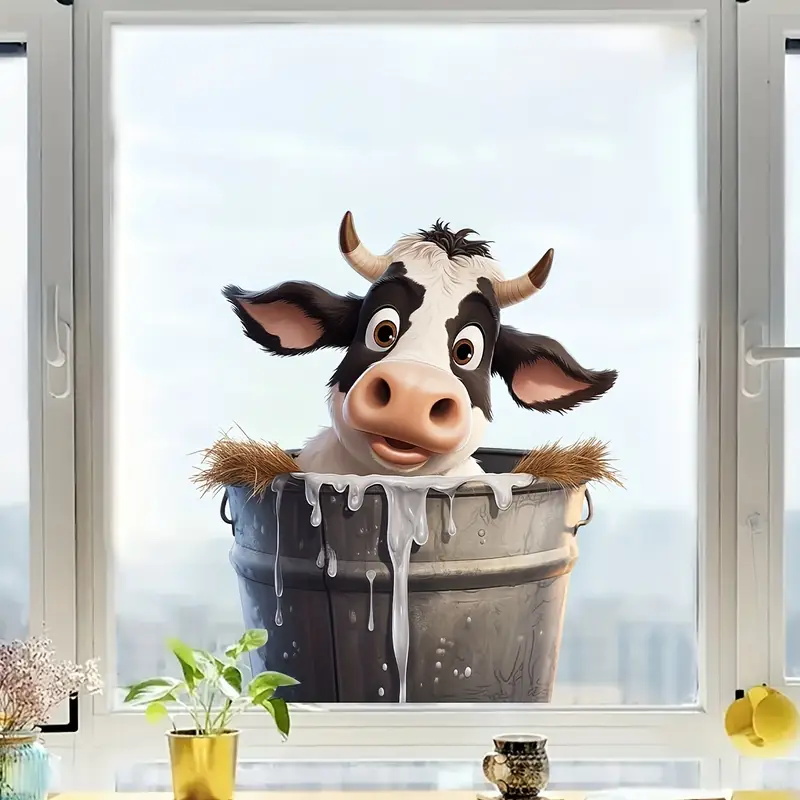 Home Decor Sticker - Sevimli İnek Çıkartma, Su Geçirmez Vinil